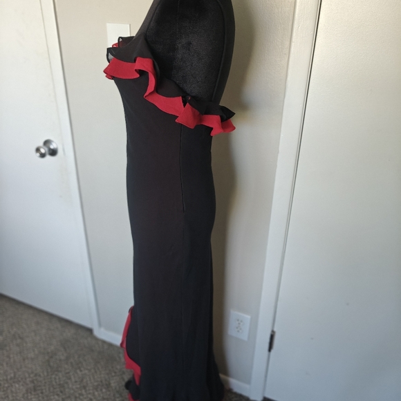 vintage Betsy & Adam By Jaslene black red hi-low ruffle cocktail dress 6 - Picture 5 of 10